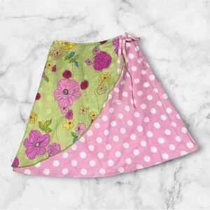 Cleo & Dot Floral and Polka Dot Wrap Skirt - Pink and Green girls size 16